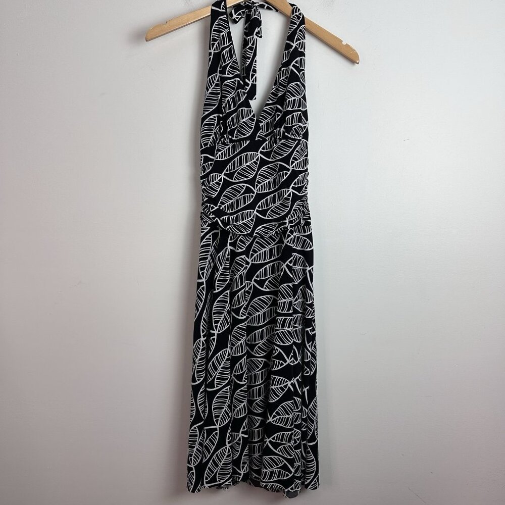Vintage 90s‎ Y2K Halter Dress Midi Black Floral Plunge Medium Stretchy Cruise